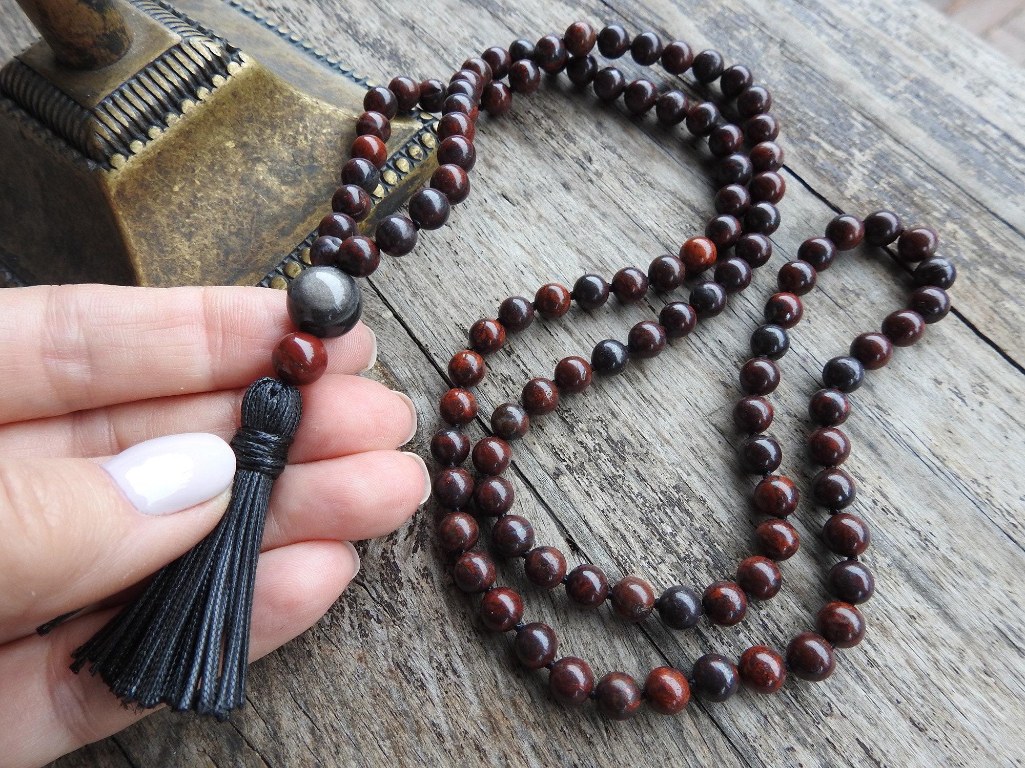 Bloodstone mens beaded necklace / 108 mala necklace / Red men Etsy