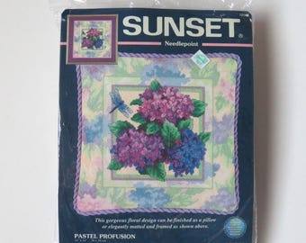 Sunset 12146 Lilacs Pastel Profusion / Floral Needlepoint Pillow Kit 14x14