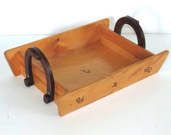 Vintage Rustic JR Western Woodcraft BBQ Tray w/ Horseshoe Handles