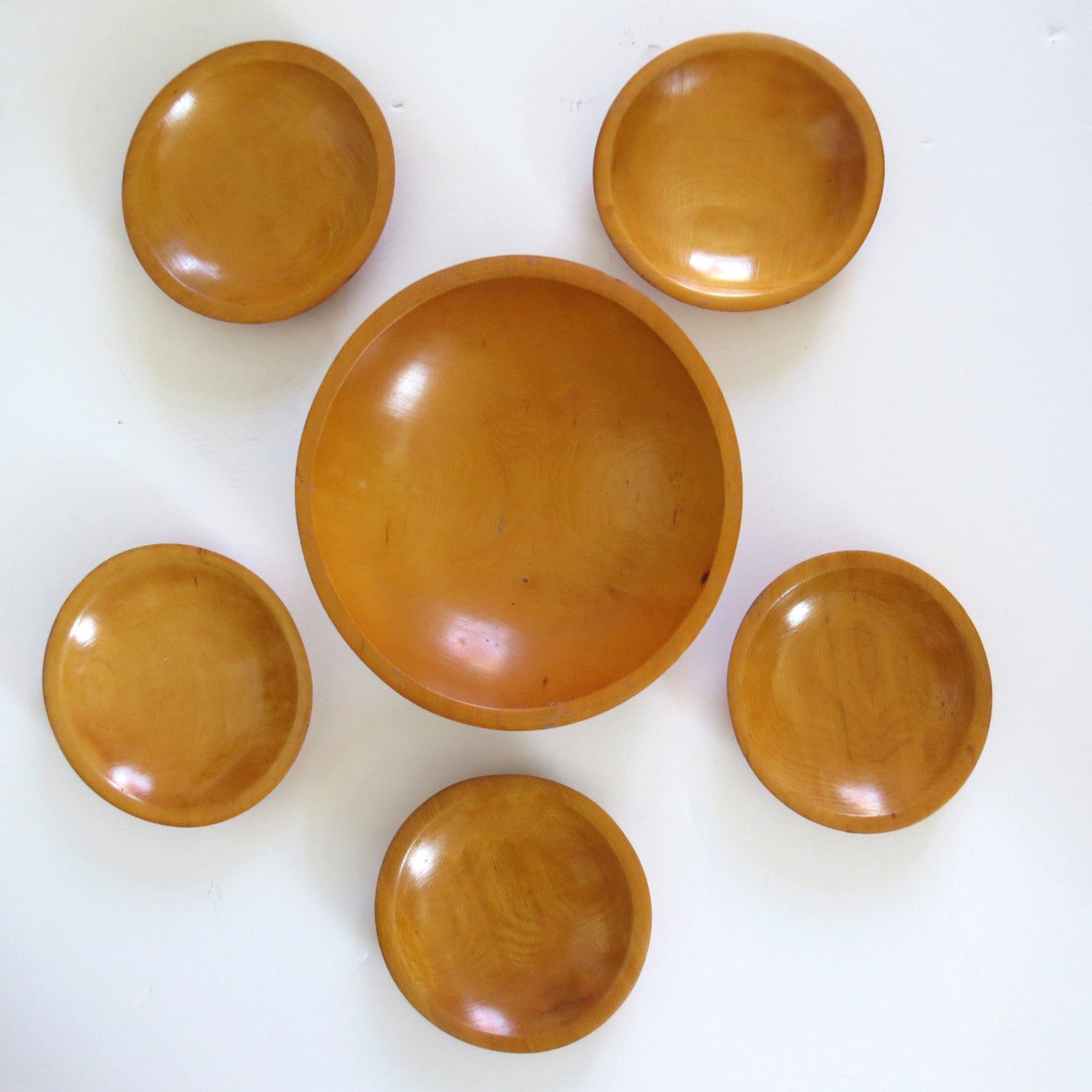 Vintage MUNISING Wood Salad Bowl Set 1 Large 5 Small Etsy