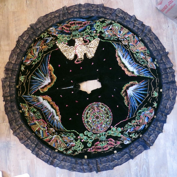 Vintage 50s Mexican Black Painted Circle Skirt Seq