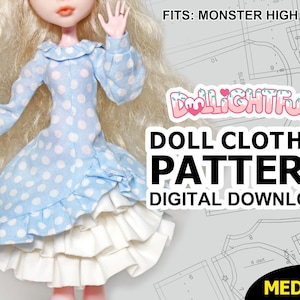 DIGITALE download Patroon voor poppenkleding: Asymmetrische jurk voor Gen 1 Monster High Girls