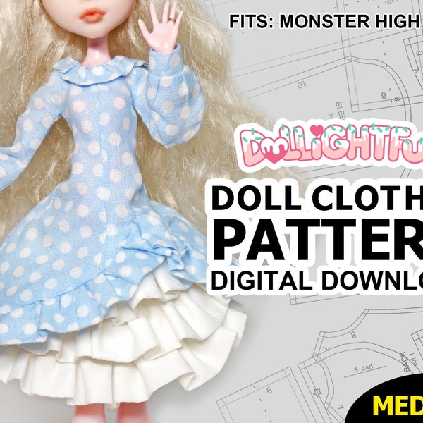 DIGITAL Download Doll Clothes Pattern: Asymmetrical Dress for Gen 1 Monster High Girls