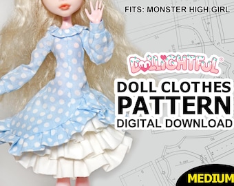 DIGITAL Download Doll Clothes Pattern: Asymmetrical Dress for Gen 1 Monster High Girls