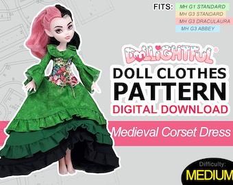 Medieval Corset Dress - DIGITAL Download Doll Clothes Pattern