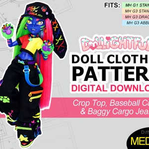 Crop Top, Baseball Cap, & Baggy Cargo Jeans (Uvie's outfit) - DIGITAL Download Doll Clothes Pattern