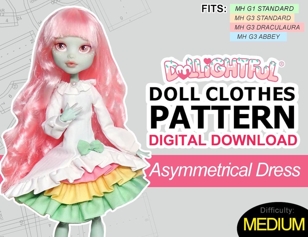Asymmetrical Dress DIGITAL Download Doll Clothes Pattern - Etsy asymmetrical-dress-digital-download-doll-clothes-pattern-etsy