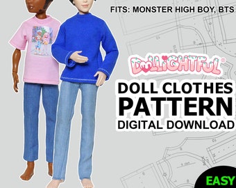DIGITAL Download Doll Clothes Pattern: Shirt & Jeans for Generation 1 Monster High Boy, BTS