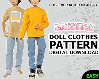 DIGITAL Download Doll Clothes Pattern: Shirt & Jeans for Ever After High Boy