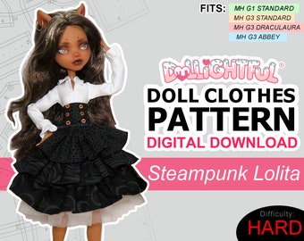 Steampunk Lolita Dress - DIGITAL Download Doll Clothes Pattern