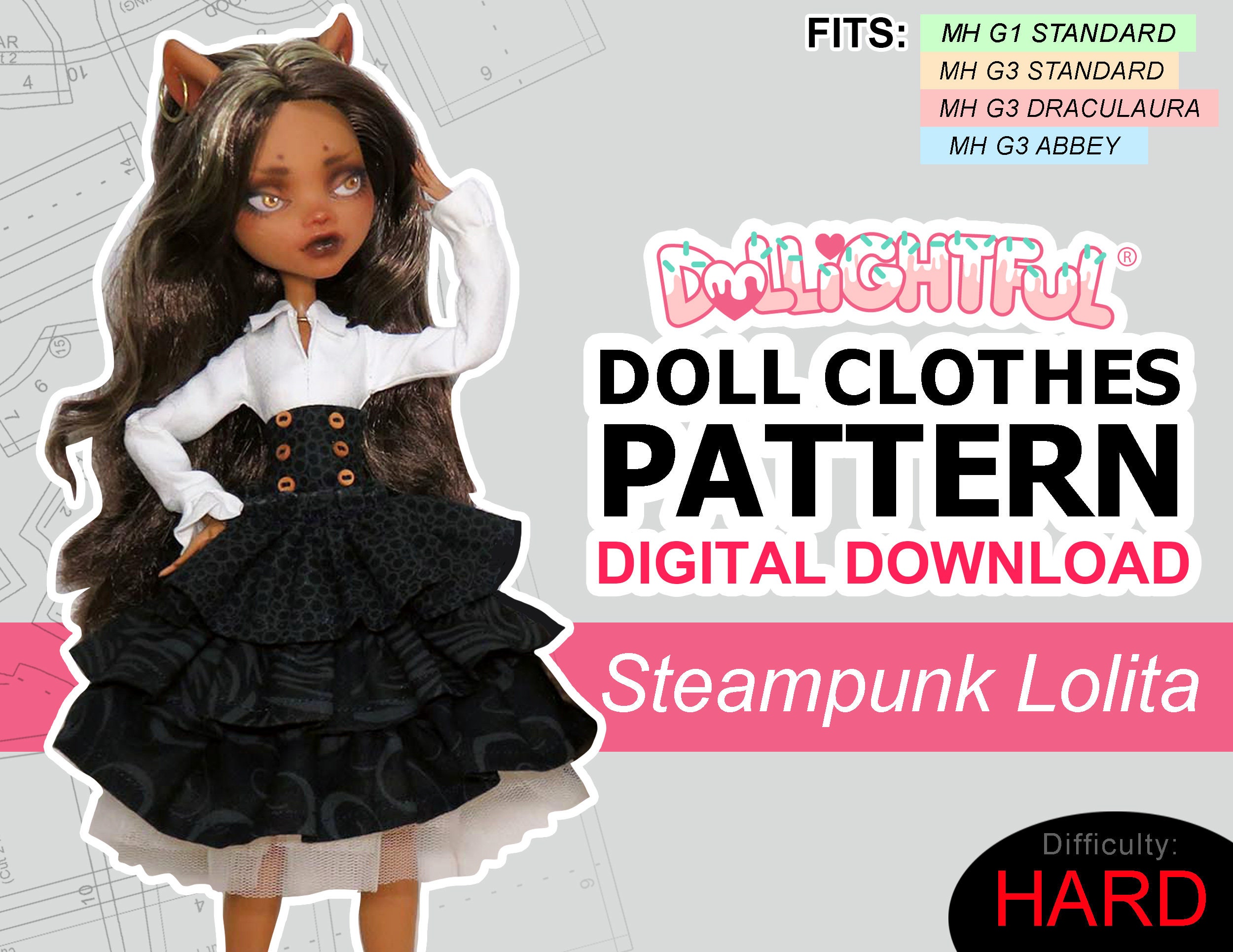 Steampunk Lolita Dress - DIGITAL Download Doll Clothes Steampunk Lolita Dress - DIGITAL Download Doll Clothes