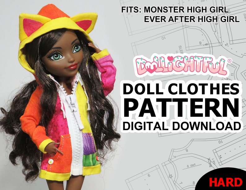 DIGITAL Download Doll Clothes Pattern: Oversized Hoodie for Gen 1 MH EAH Girls image 1