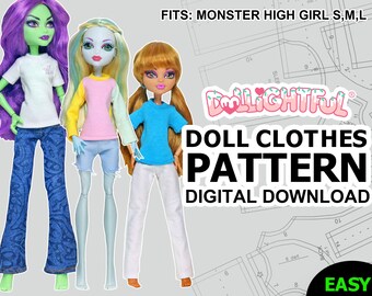 DIGITAL Download Doll Clothes Pattern: Shirt & Jeans for Generation 1 Monster High Girl