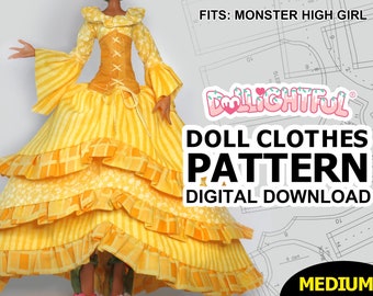 Descarga DIGITAL Patrón de ropa de muñeca: Vestido de corsé medieval para niñas Gen 1 MH