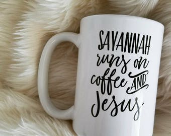 Personalized Mug, Coffee and Jesus – 15oz Mug, Personalized Gift for Her, Christian Gifts, Christian Mug, Inspirational Quote, Girl Boss