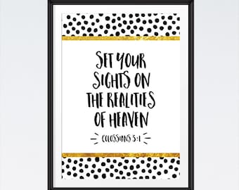 INSTANT DOWNLOAD Bible Verse Printable, Scripture Print, decor poster, inspirational quote, Nursery Decor, Polka Dot Art - Colossians 3:1