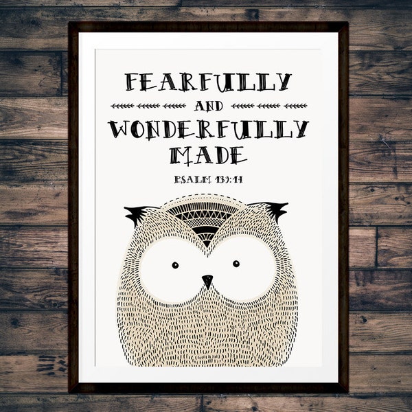 Fearfully and wonderfully made – Psalm 139:14 - Woodland Nursery Decor, Bible Verse Wall Art, Childrens Wall Art - INSTANT DOWNLOAD