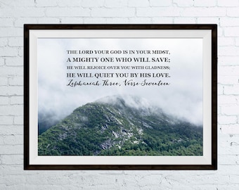 The Lord your God in your midst – Zephaniah 3:17 - Bible Verse Wall Art, Scripture Art, Christian Art, Scripture Print - Instant Download