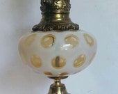 Mid Century Fenton Coin Dot Table Lamp Honeysuckle Opalescent Wood Brass