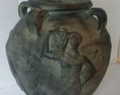 Vintage Amphora Terra Cotta Pottery Verdigris Patina Vase SPAIN