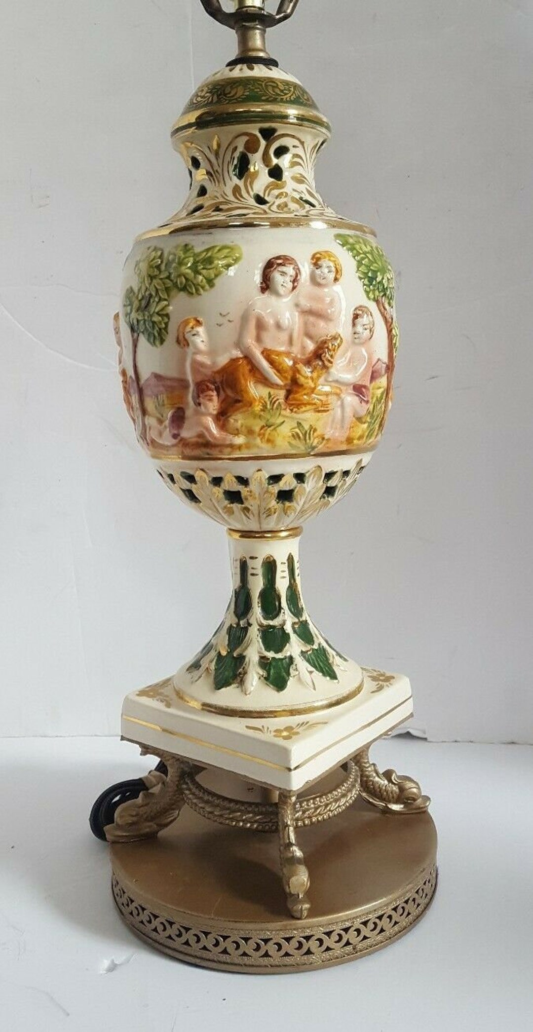 Vintage Capodimonte Porcelain Table Lamp Cherubs Dolphins Etsy