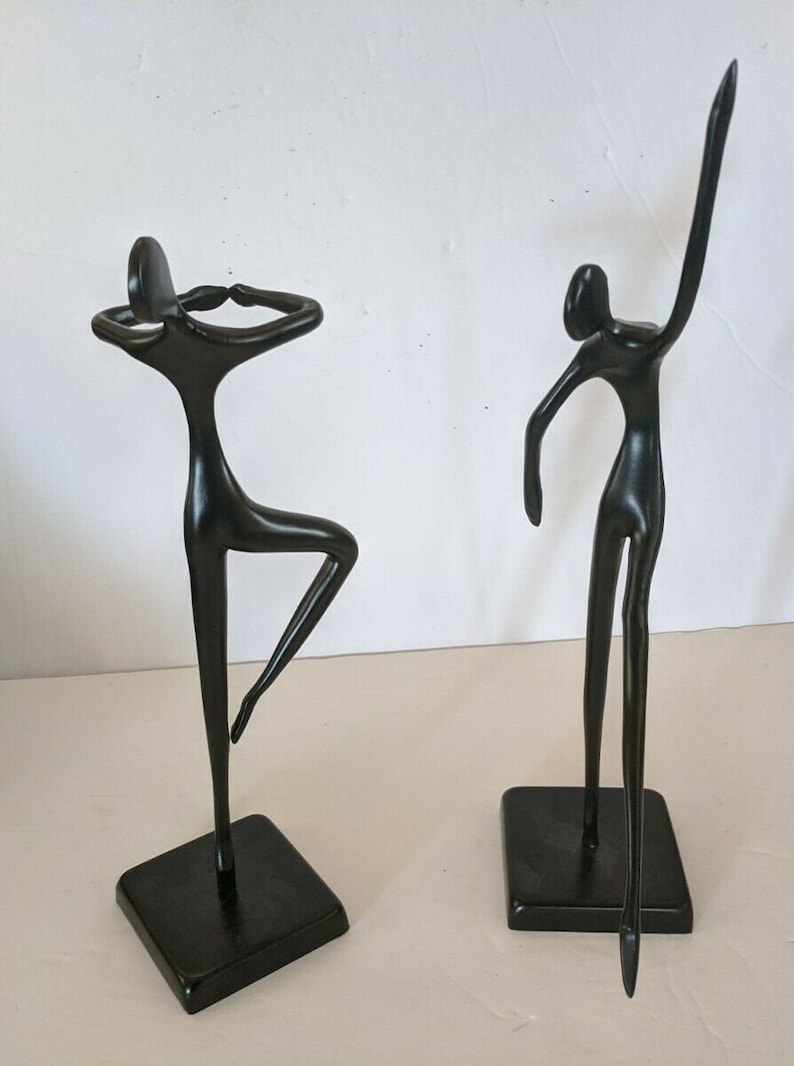 Mid Century Modernist Bodrul Khalique Bronze Black Ballet Dancer Sculptures Pair