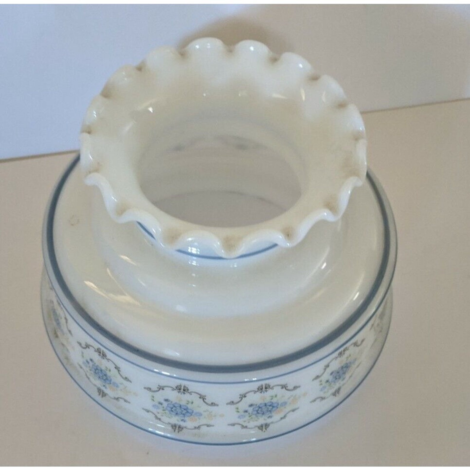 Vintage Quoizel Replacement Glass Lamp Shade Blue Gray Floral Etsy