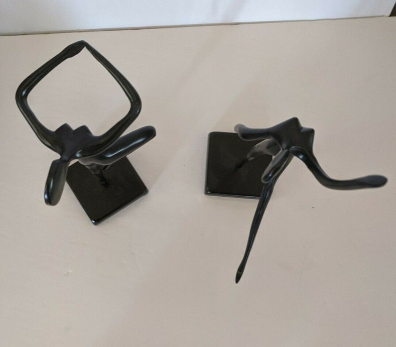 Mid Century Modernist Bodrul Khalique Bronze Black Ballet Dancer Sculptures Pair