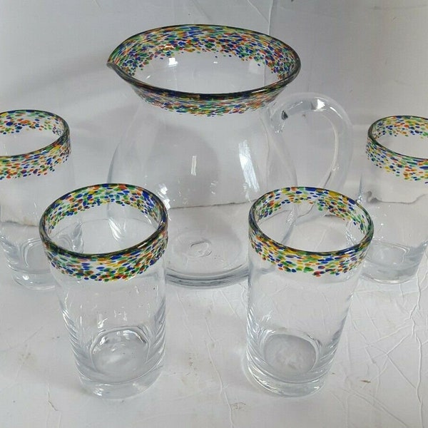 Vintage mano soplado Murano estilo lanzador & 4 vaso conjunto