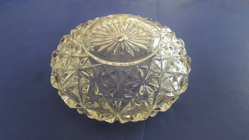 Vintage Clear Diamond Cut Glass Ceiling Light Cover Center Mount