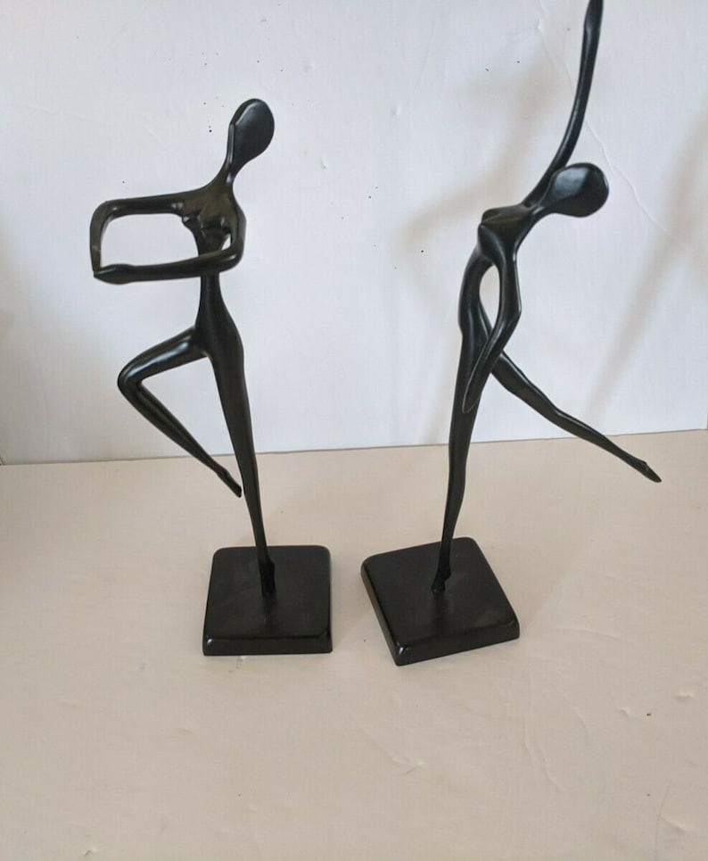 Mid Century Modernist Bodrul Khalique Bronze Black Ballet Dancer Sculptures Pair