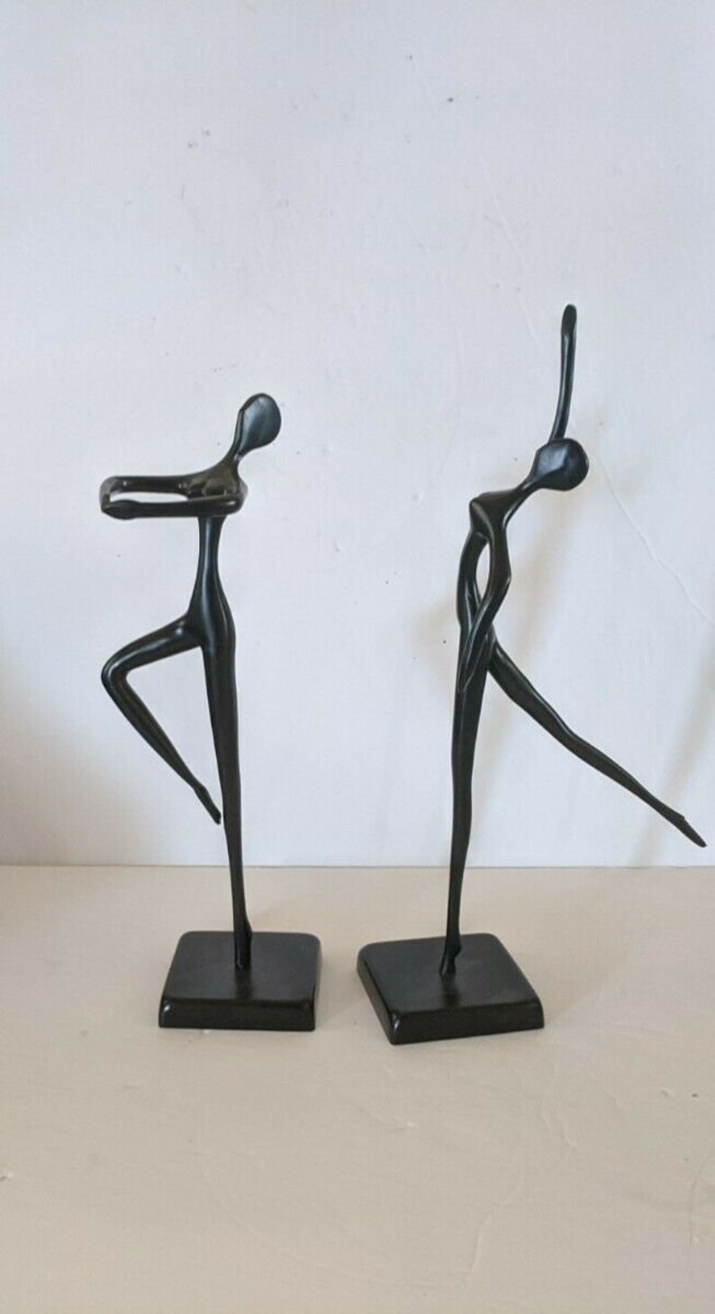 Mid Century Modernist Bodrul Khalique Bronze Black Ballet Dancer Sculptures Pair