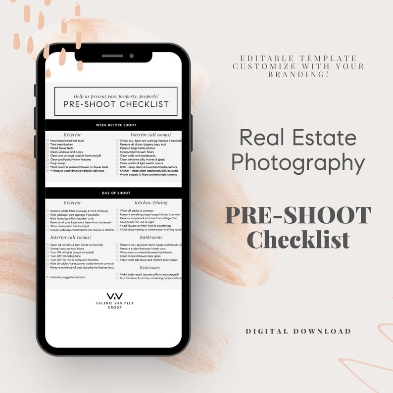 Customizable Real Estate Photography PreShoot Checklist For Etsy