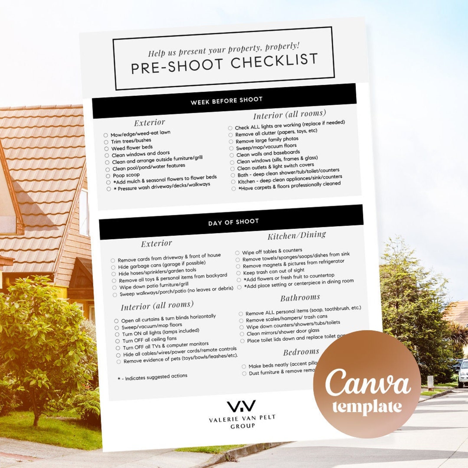 Customizable Real Estate Photography Pre Shoot Checklist for Etsy