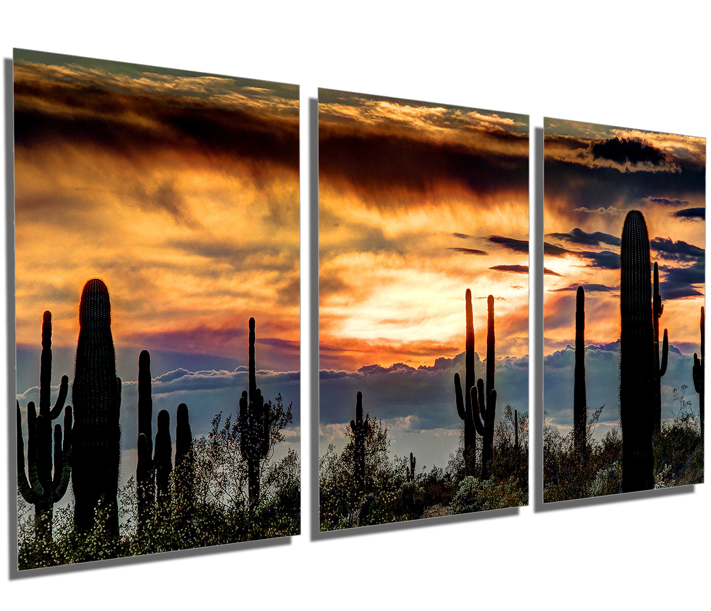 Metal Prints - Sonoran Desert, Arizona Sunset Wall Art - 3 Panel