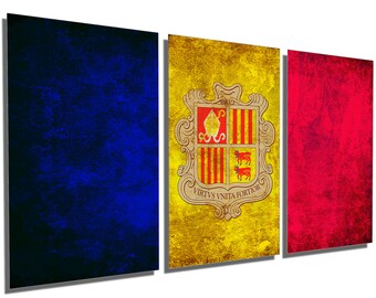 Metal Prints - Andorra Flag Grunge - 3 Panel split, Triptych - Metal wall art. HD aluminum prints for office, home decor & interior design.
