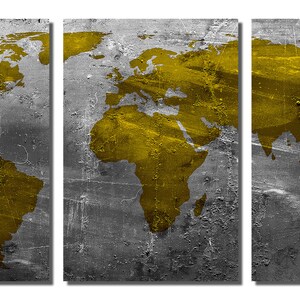 Metal Print - Abstract Metallic Gold World Map - 3 Panel Split ...
