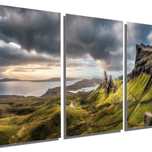 Metal Print - Old Man of Storr Wall Art Landscape at Scotland&#39;s Isle of Skye, Hebrides with cloudy skies - Metal wall art HD aluminum prints