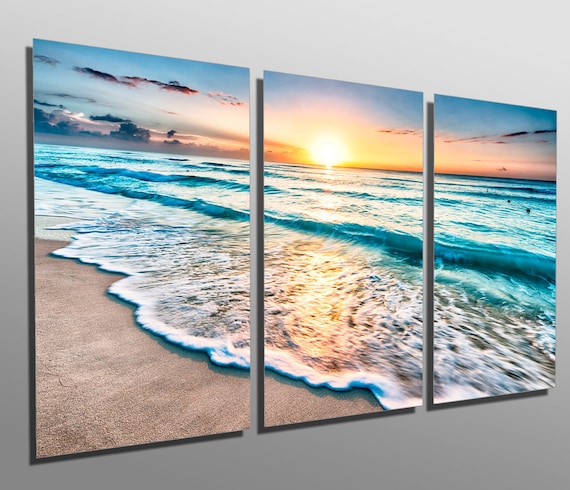 Metal Prints - Sunrise Over Beach in Cancun - 3 Panel Split