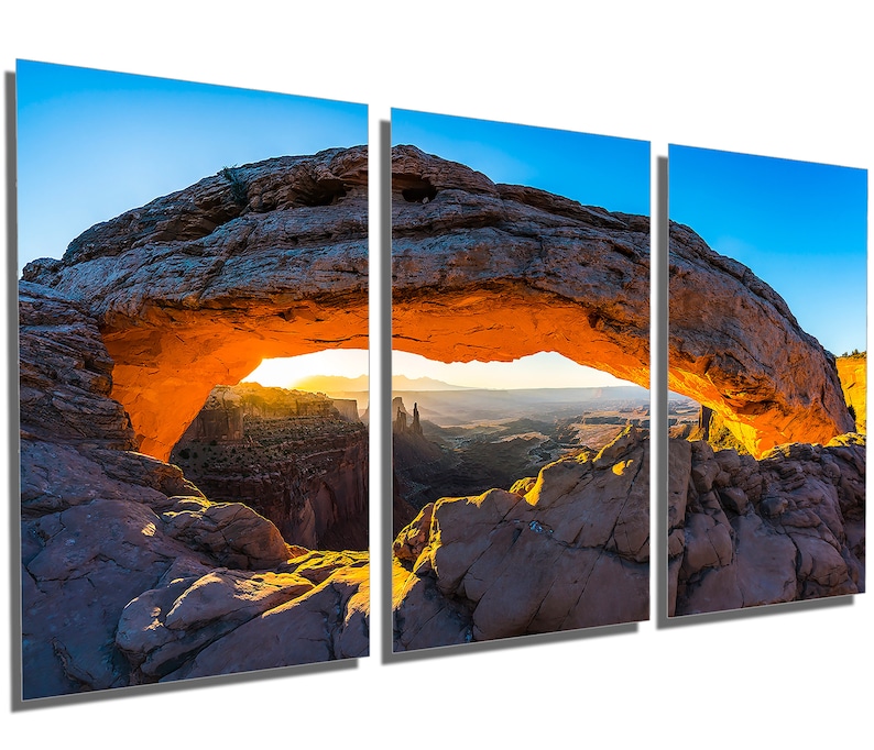 Metal HD aluminum prints for wall decor /& interior design Metal Prints Mesa arch Triptych 3 Panel split Canyonlands Park Wall Art