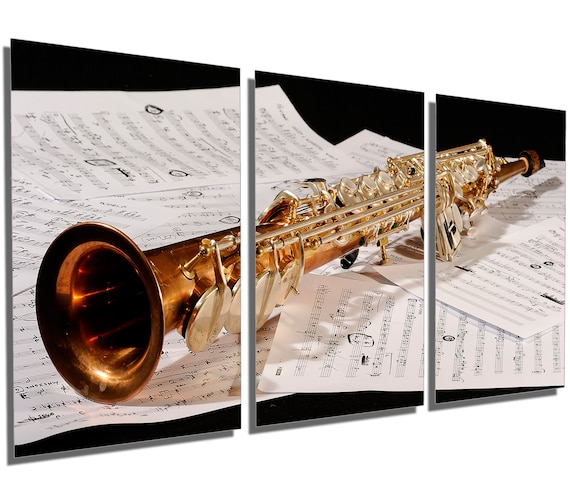 Metal Prints Soprano Saxophone Wall Art 3 Panel Split