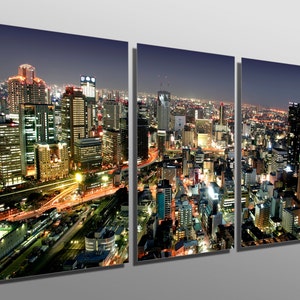 Metal Prints - Osaka, Japan City skyline - 3 Panel split (Triptych) - Metal wall art on HD aluminum prints for wall decor & interior design