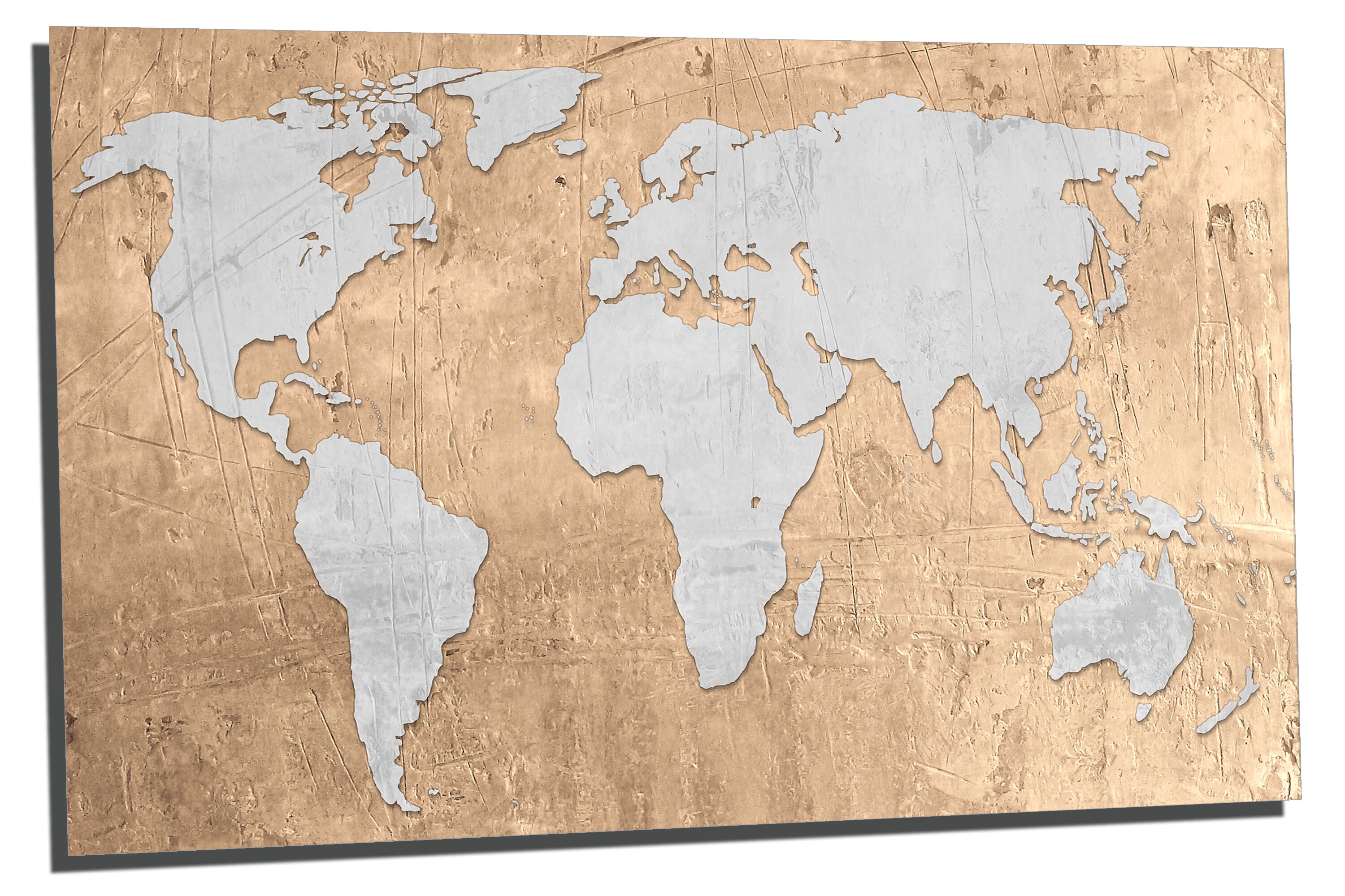 Metal Prints - Raffia Beige World Map - 3 Panel Split, Triptych - Metal ...