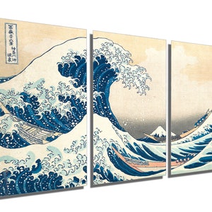 Metal Prints - The Great Wave off Kanagawa - 3 Panel split, Triptych - Metal HD aluminum prints for wall decor & interior design