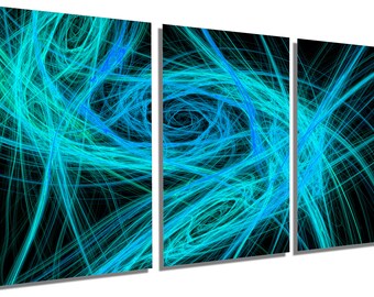 Metal Print - Blue Fire vortex Abstract Wall Art - Fractal Art, Abstract print line art - Metal HD aluminum panels home wall decor art