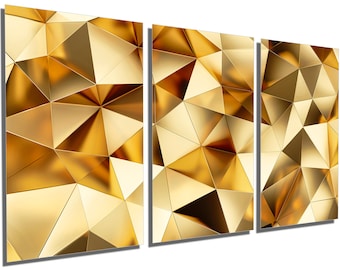 Metal Print - Abstract Geometric Wall Art, metallic gold poly lines geometric decor wall art - Metal wall art HD aluminum prints wall decor