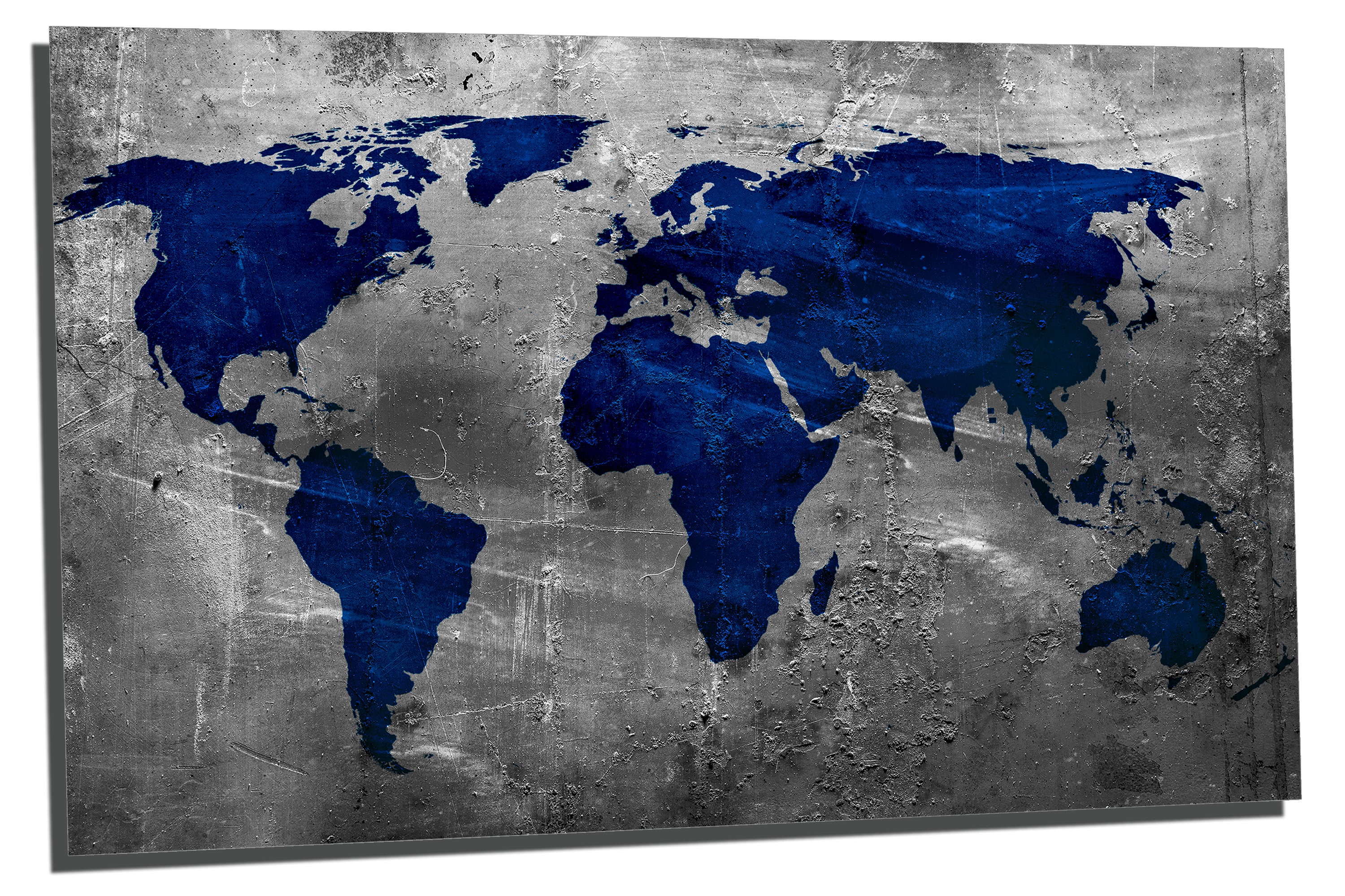 Metal Print - Sapphire Blue World Map - 3 Panel Split, Triptych - Metal ...