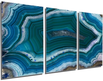 Décoration murale en verre trempé avec agate bleue : décoration moderne en géode de pierre