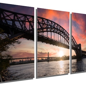 Metal Print - Hell Gate Bridge & Triborough bridge wall art during pink sunset, Astoria Park New York-Metal wall art HD aluminum print decor