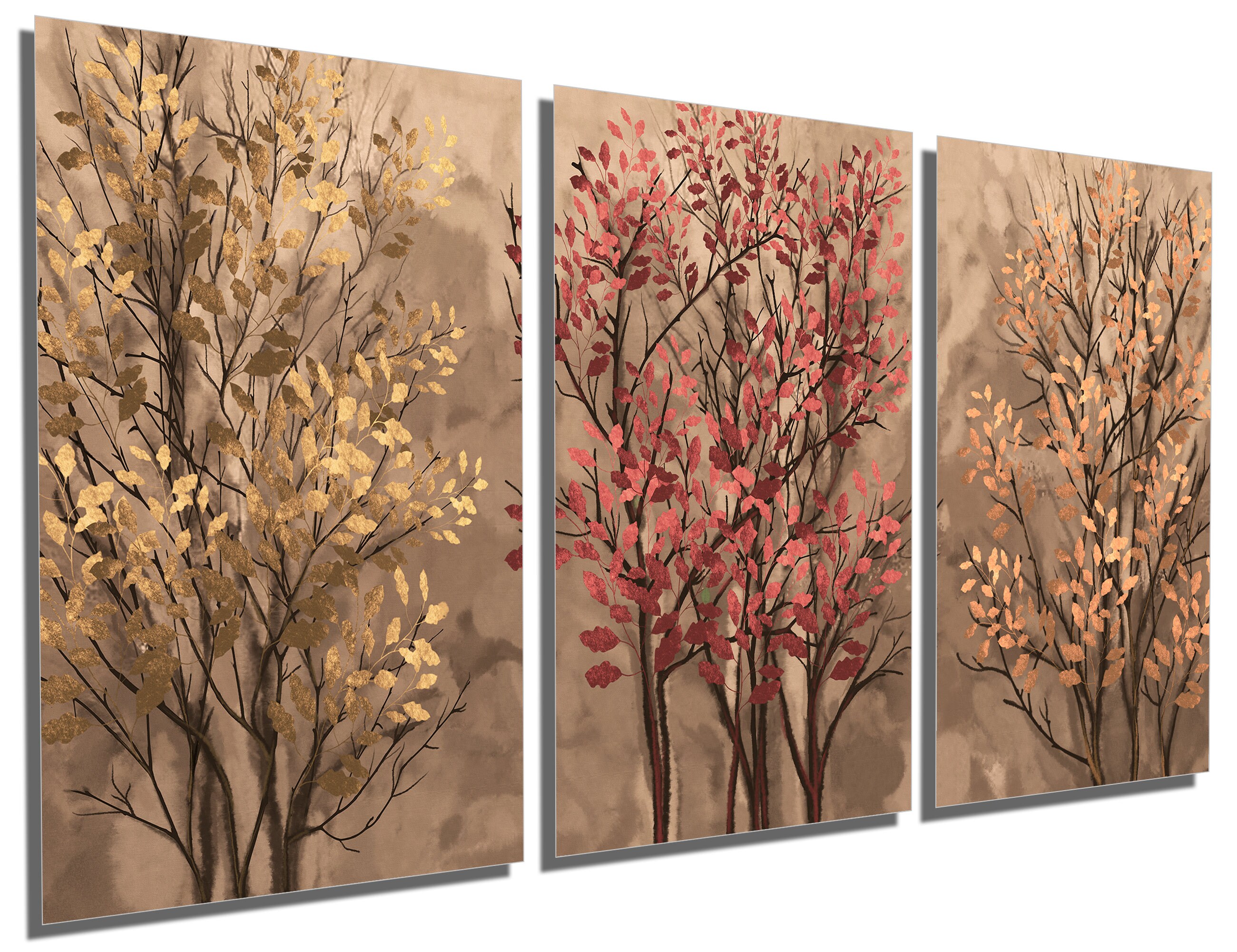 Home & Living Home Decor Botanical Trees Wall Art Metal Print dark aqua blue tree print set